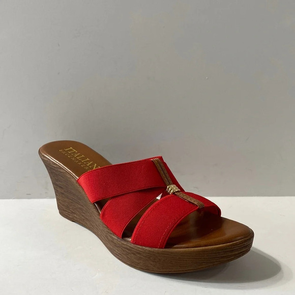 Italian Shoemakers NWOB Preppy Red Wedge Platform Sandal Size 10 - Picture 1 of 12